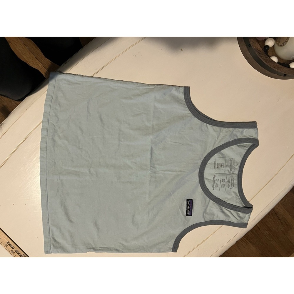 Patagonia Organic Cotton Tank Top Womens Small‎ Blue Gray Ringer Minimalist
